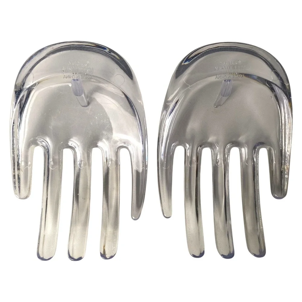 J.S.N.Y Clear Lucite Hand Shaped‎ Salad Servers Set of 2 Vintage Style F72Q